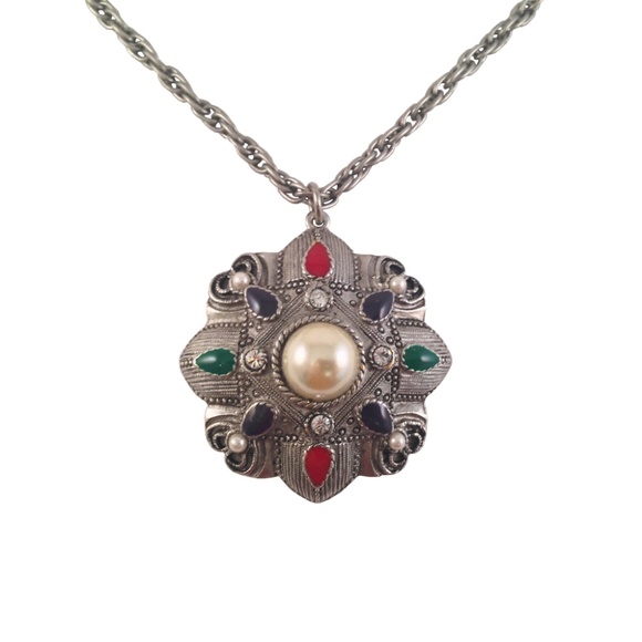 Victorian  Style Silver Tone Medallion Necklace - Picture 1 of 1